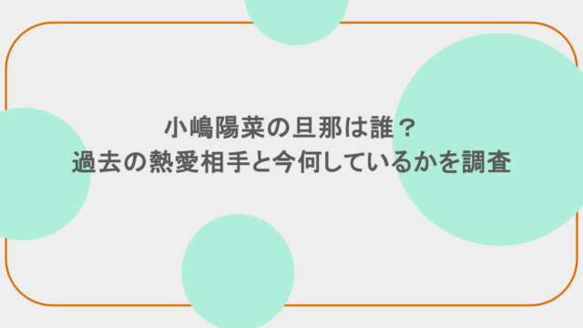 小嶋陽菜の旦那は誰？過去の熱愛相手と今何しているかを調査